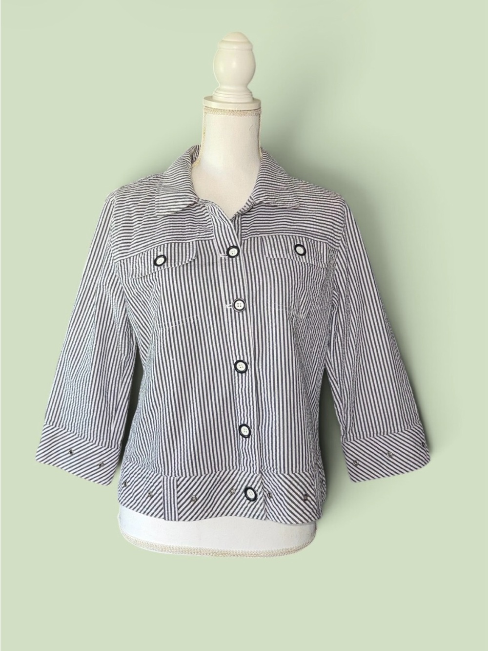 Christopher & Banks Black and White Striped Button-Front Top